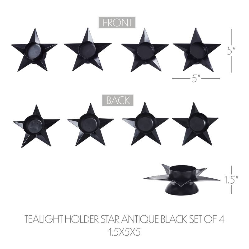 Tealight Holder Star Antique Black Set of 4 1.5x5x5 - N/A