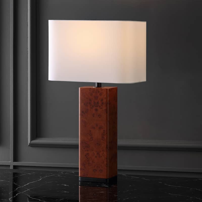 SAFAVIEH Couture Elsee Burl Wood Table Lamp - 15"W x 12"D x 27"H - Walnut Burl/White