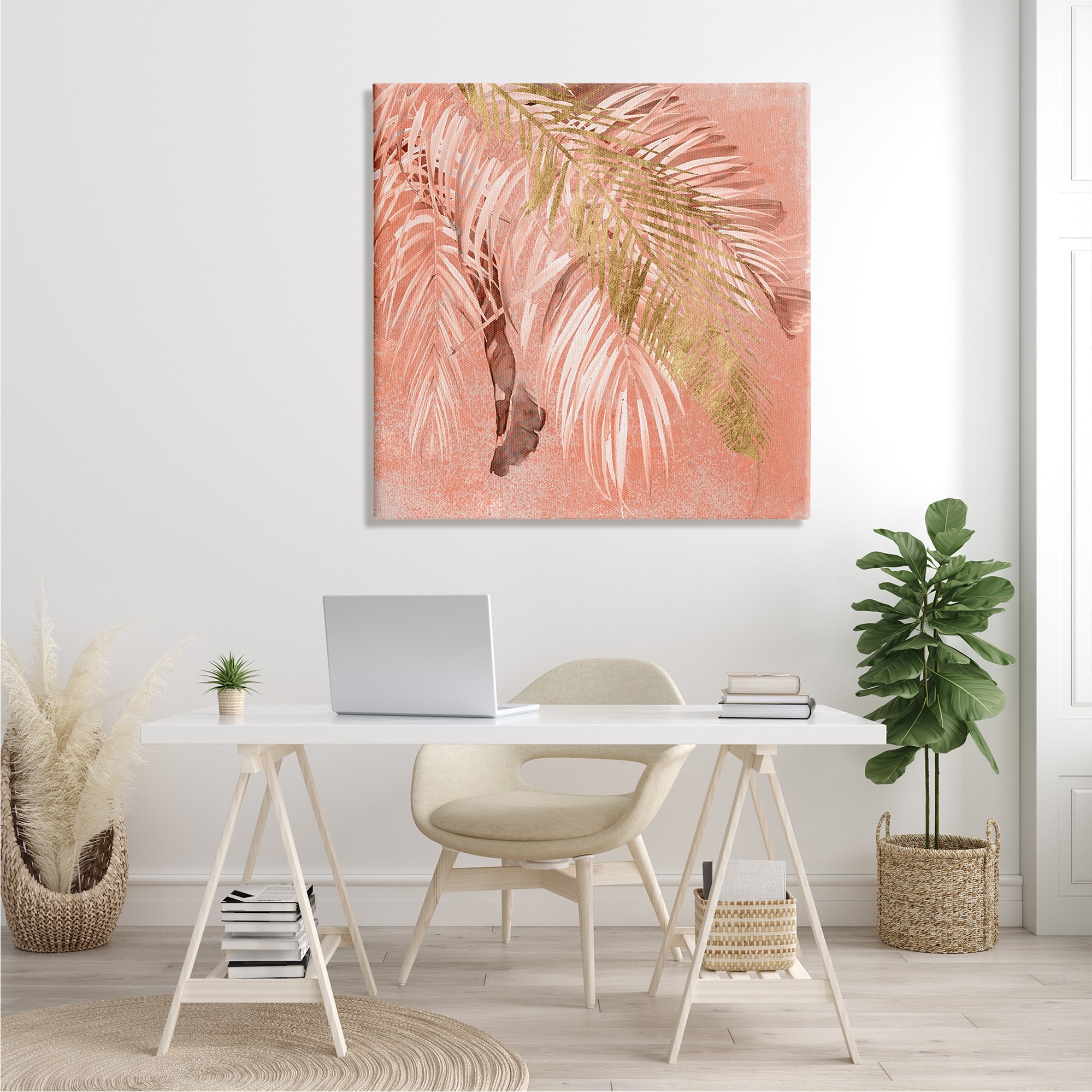 Stupell Falling Palm Tree Fronds Tropical Pink Plants Canvas-image