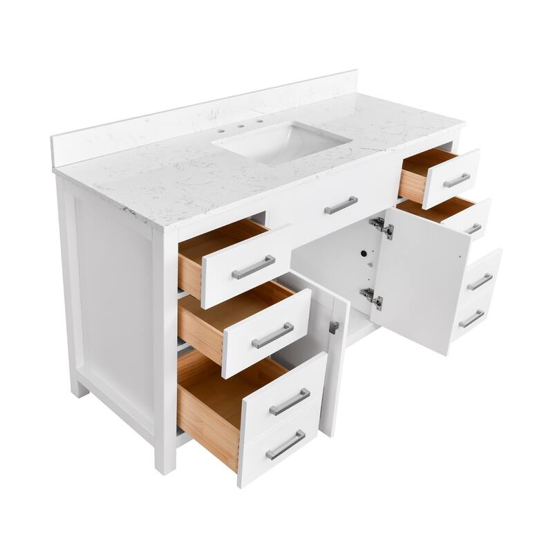 Prismatica Single Sink Bathroom Vanity 60 in White, Marble Countertop & Splash