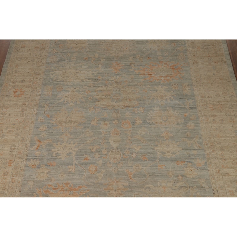Vegetable Dye Blue Oushak Turkish Area Rug Hand-Knotted Wool Carpet - 9'0" x 11'10"