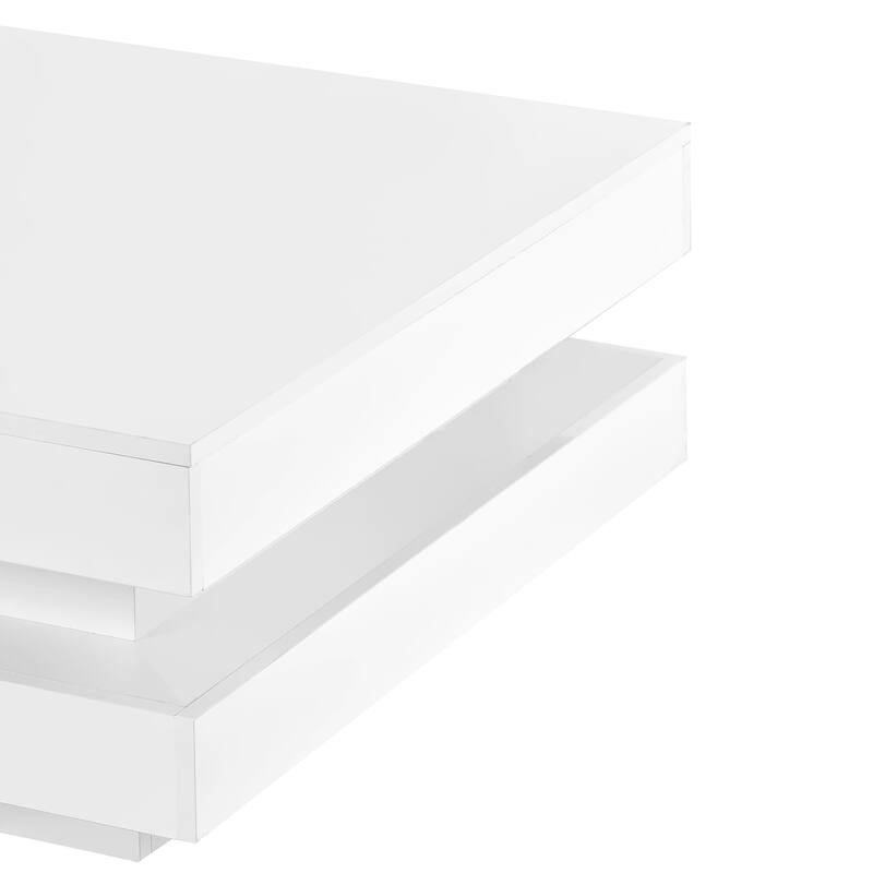 High Gloss Minimalist Design 2-Tier Square Coffee Table with Plug-in 16-color LED Lights Center Table for Living Room