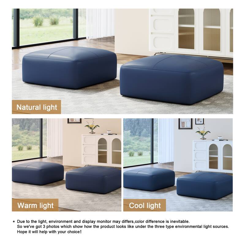 22"/ 35"/ 43" W Rectangular Modern Genuine Leather Ottoman Set of 2