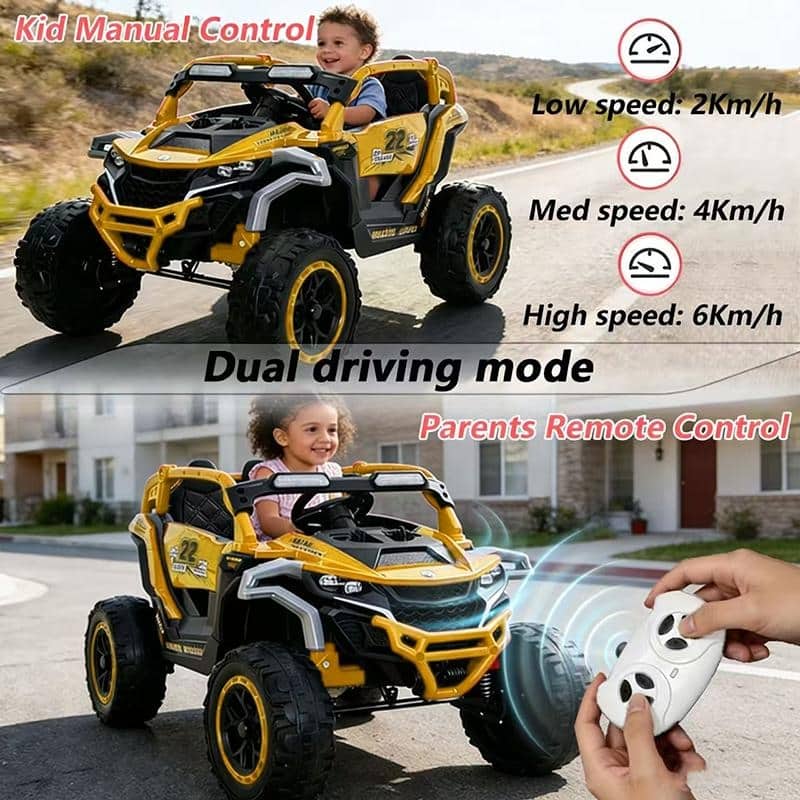 Kids Ride On Truck with Remote Control, Electric ATV Yellow Black Off-Road Toy Car with Openable Doors & Music