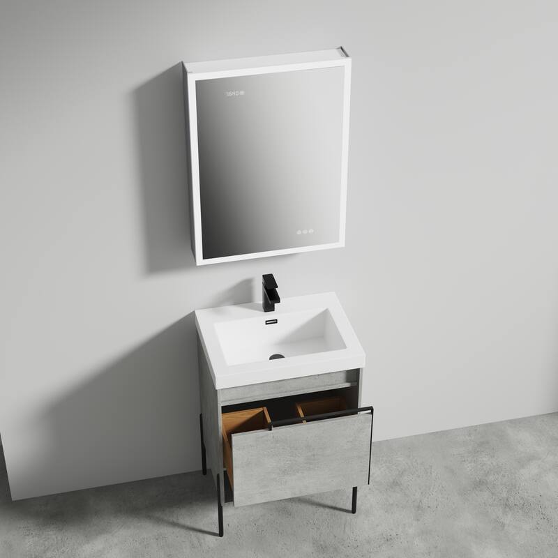 Freestanding Bathroom Vanity Set with Open Shelf & Topmounted Sink
