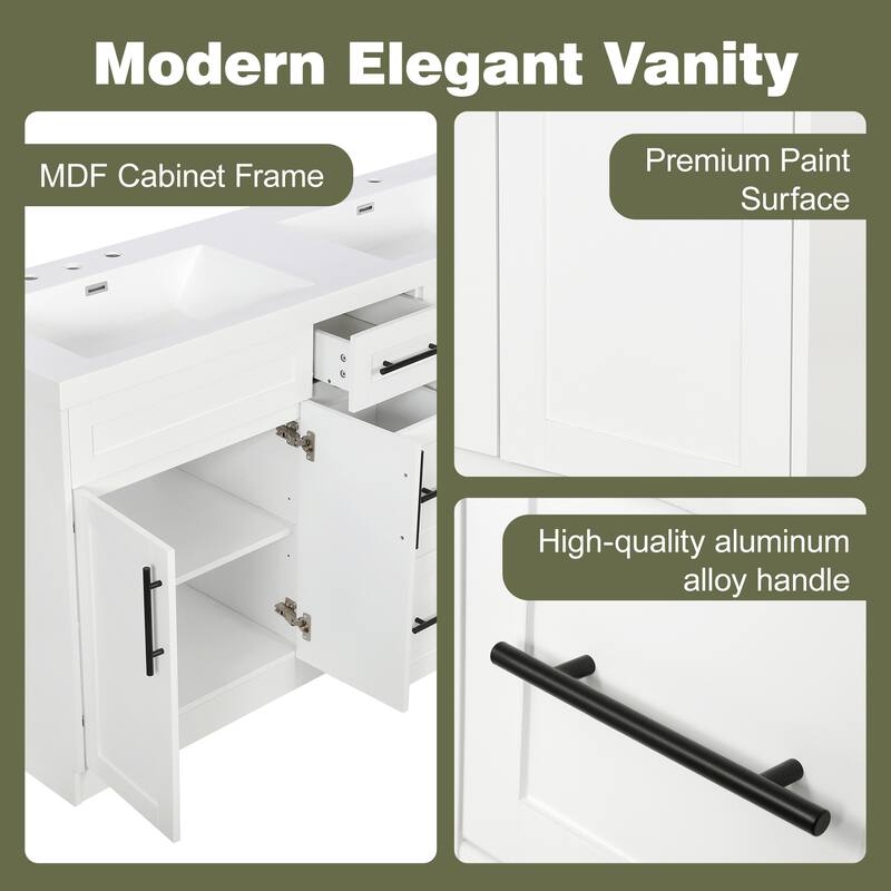 59" Double Sink Bathroom Vanity with SMC Top, Solid Wood Frame & Soft Close Doors, Gray Storage Cabinet