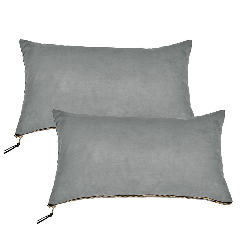 Suede 2 Piece Pillow Shell Set with Big Zipper, NO INSERT - 14" x 26" - Silver Grey