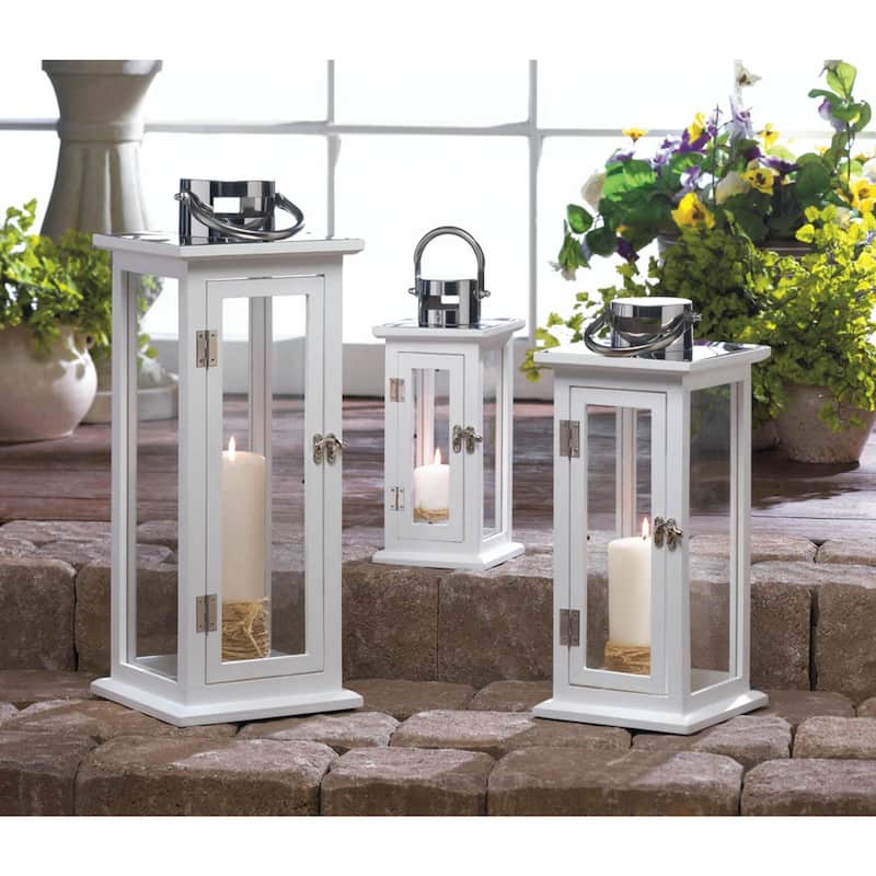 Wooden Candle Lantern - 20.25" - White and Clear