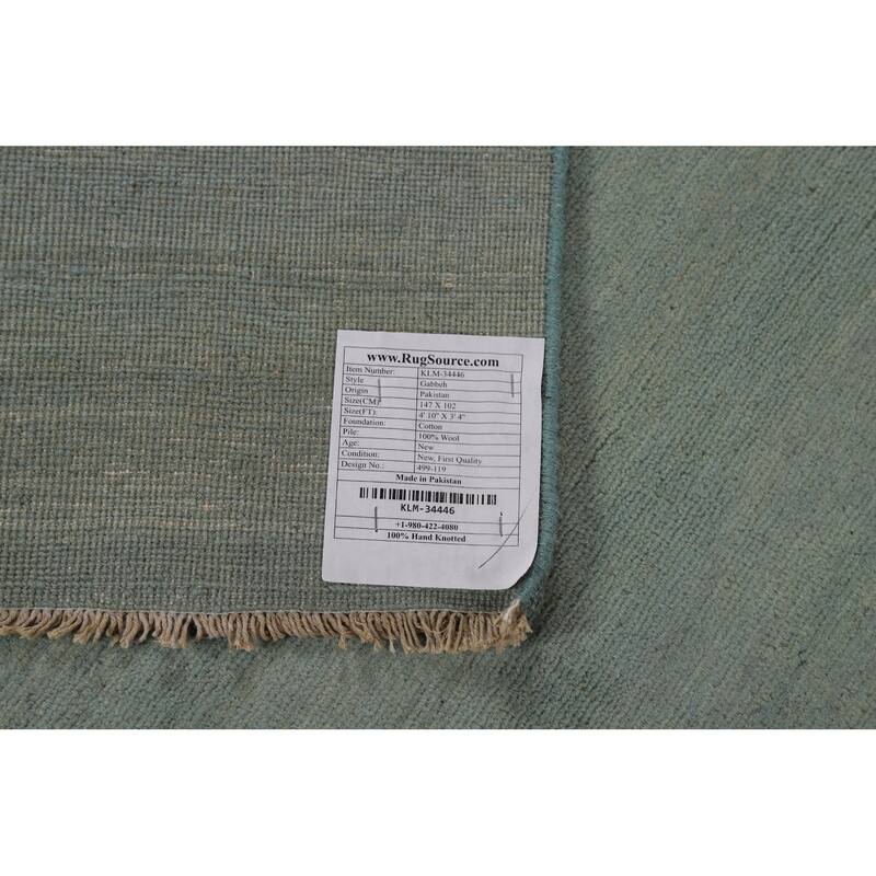 Blue & Green Gabbeh Oriental Foyer Rug Hand-Knotted Wool Carpet - 3'4"x 4'10"