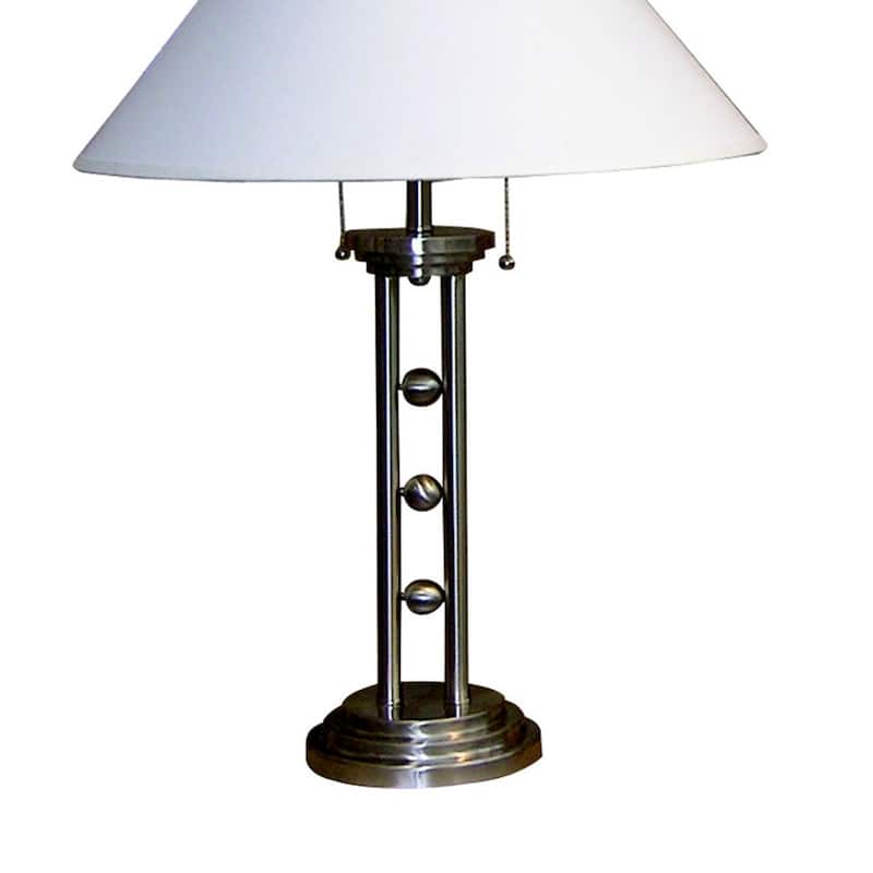 27" Tall Metal "Silver Tone" Table Lamp with Silver finish, White Linen Shade
