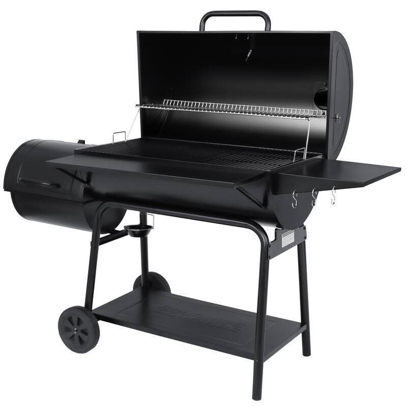 Royal Gourmet Charcoal Barrel Grill with Offset Smoker, Black