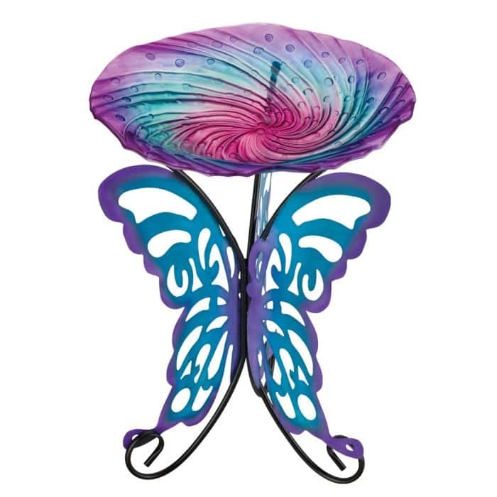 18" Birdbath with Decorative Stand - Butterfly