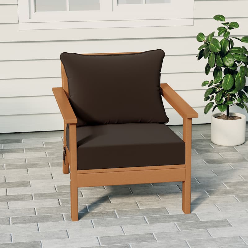 Birchwood All Weather HDPE Outdoor Patio Deep Seating Teak Club Chair With Cushions (1-Piece) - Teak/Brown