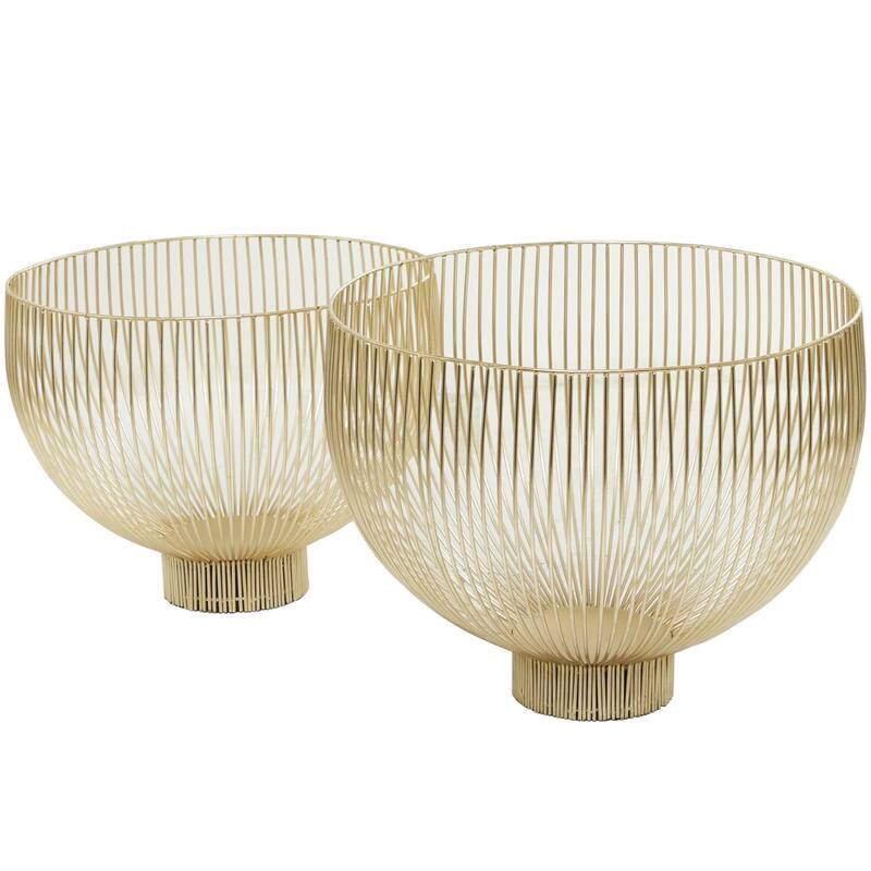 Metal Caged Style Decorative Bowl - Set of 2 Gold - Roche River Decor
