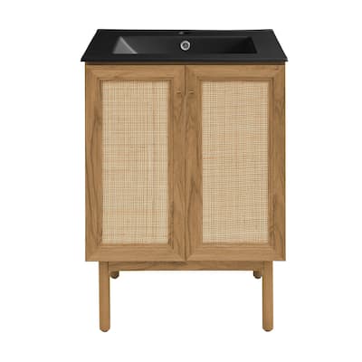 Classe 24 In. Oak Bathroom Vanity With Black Ceramic Sink Top