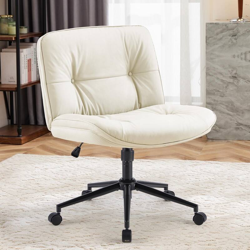 PU Leather Adjustable Height Wide Seat Criss Cross Office Chair with Armless & Changeable Feet