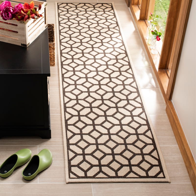 SAFAVIEH Linden Felia Indoor/ Outdoor Waterproof Patio Backyard Rug - 2'2" x 8' Runner - Natural/Brown