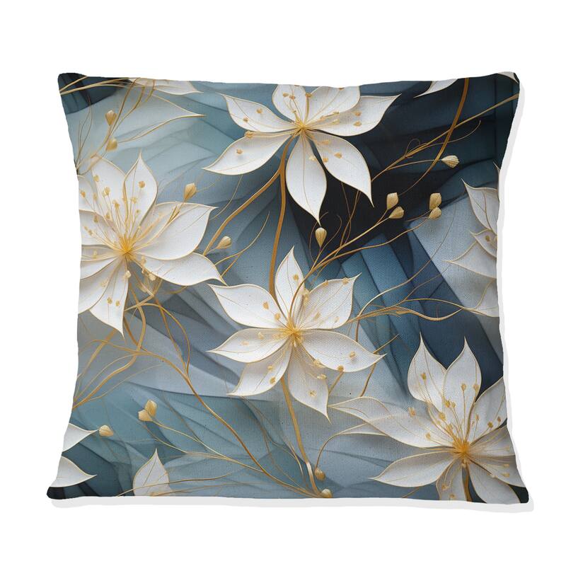 Designart "White And Teal Marble Flowers Serenity" Marble Printed Throw Pillow