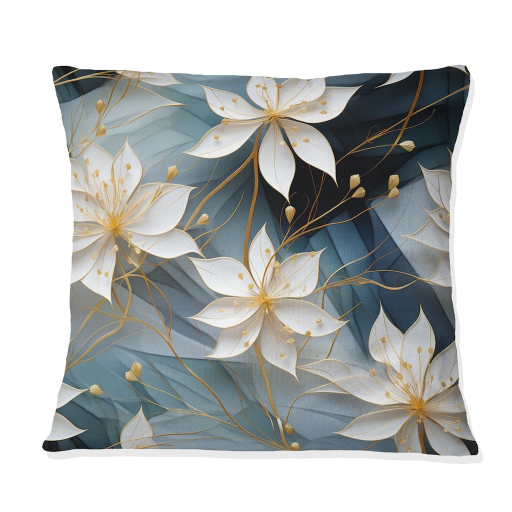 Designart "White And Teal Marble Flowers Serenity" Marble Printed Throw Pillow