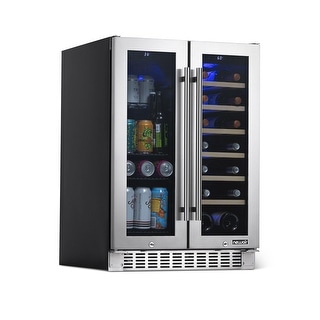 NewAir 24" Built-in Dual Zone 18 Bottle and 58 Can French Door Wine and Beverage Fridge in Stainless Steel
