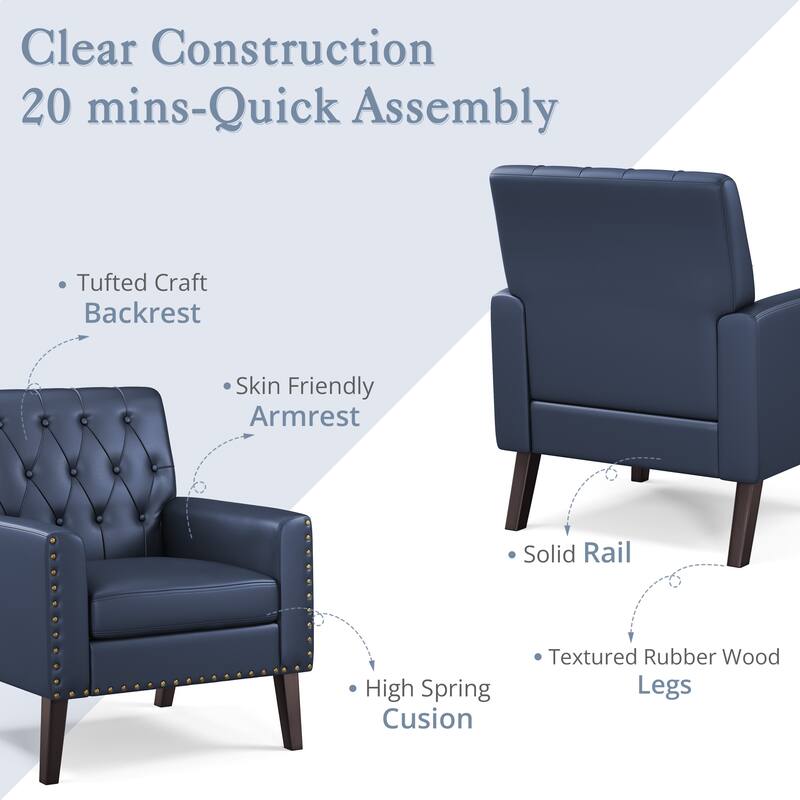 Modern Upholstered Accent Chair with Tufted Backrest and Solid Wood Legs Living Room Armchair