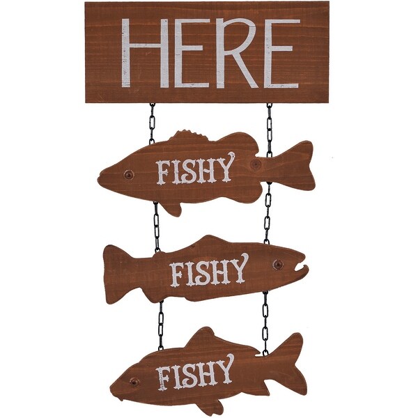 19.69" Brown and White Hanging Fish Designed Wall Sign - N/A