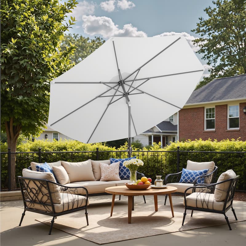 Patiowell 9 FT Outdoor Patio Umbrella, Outdoor Table Umbrella, Yard Umbrella, Market Umbrella with Push Button Tilt and Crank - White