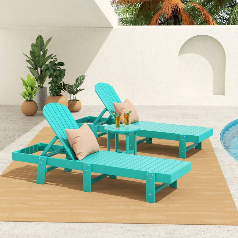 Altura Armless Poly Eco-Friendly All Weather Reclining Chaise Lounge with Side Table Set (3-Piece Set) - Turquoise