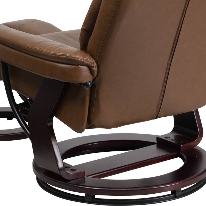 Contemporary Multi-Position Recliner and Curved Ottoman with Swivel Base