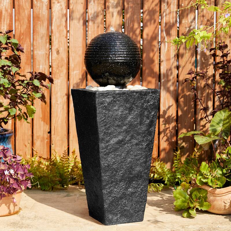 Demta Floating Pedestal Sphere Polyresin LED Garden Fountain with Pebbles by Havenside Home