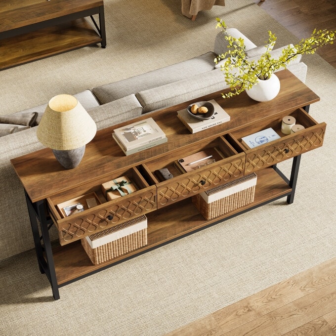 70.86-Inch Console Sofa Table, Entryway Table with 3 Storage Drawers