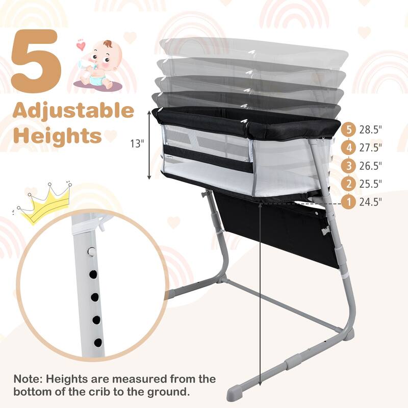 Gymax Bedside Crib w/ Mattress 5-Level Adjustable Height Protective