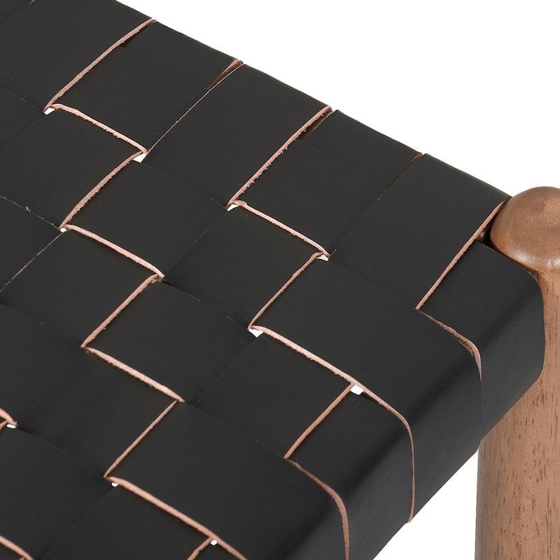 Genuine Leather Woven Straps Solid Back Side Chair (Set of 2)