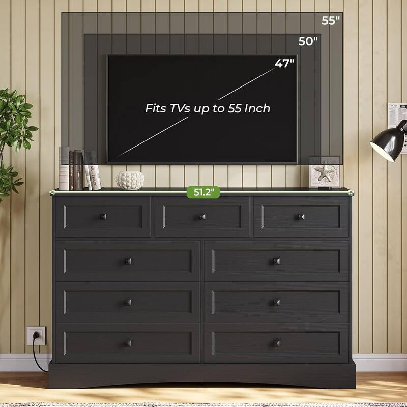 Bedroom Dresser Charging Station Storage Drawers Chest of Drawers