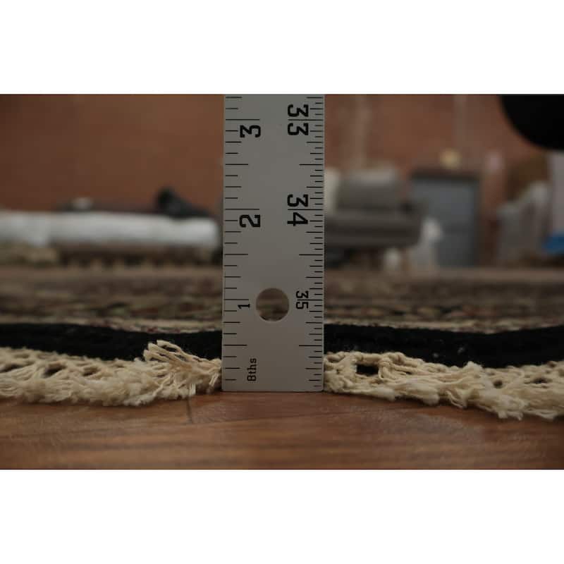 Hand Knotted Oriental 100% Wool Carpet Traditional Floral Black Tabriz-Mahi Area Rug - 4' 2'' X 4' 1''