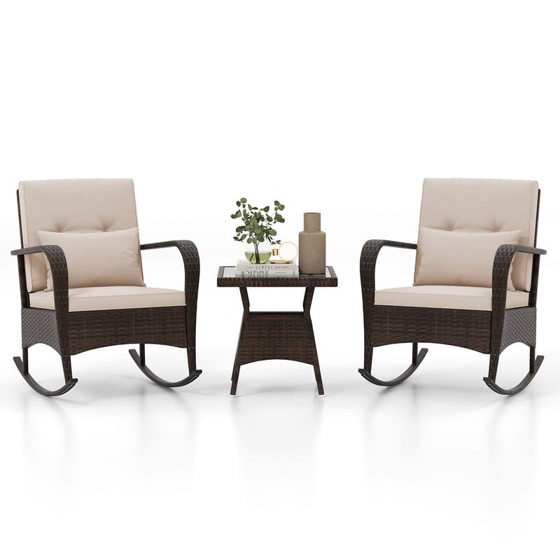 Costway 3 PCS Rocking Bistro Set with Removable Cushions & Tempered - See Details