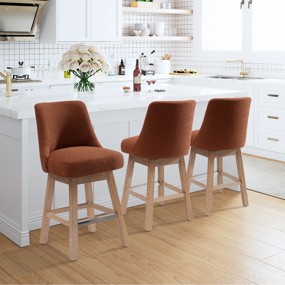 Boucle Polyester Upholstered Swivel Counter Stool - Foot Glides (Set of 3)