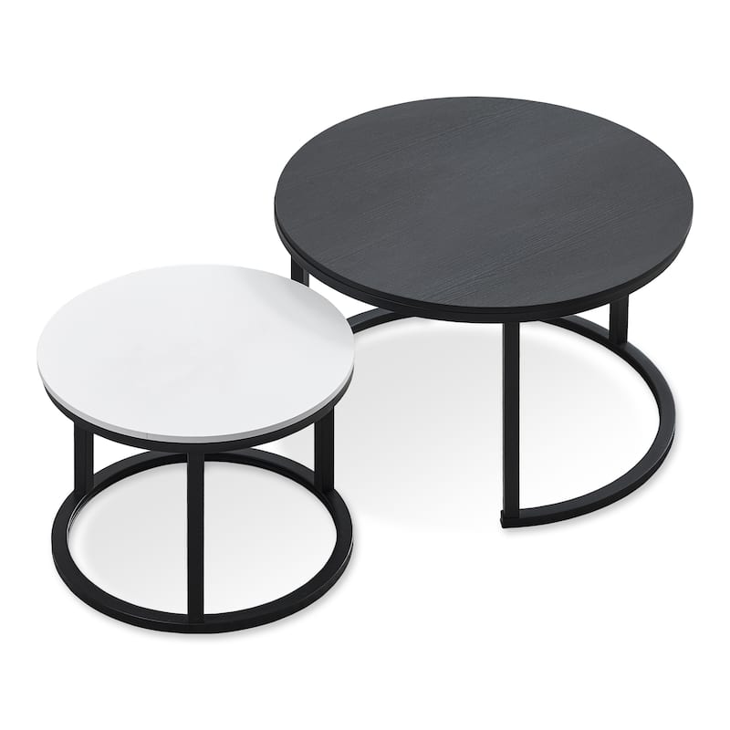 Modern Wooden Waterproof Round Nesting Coffee Table Set of 2