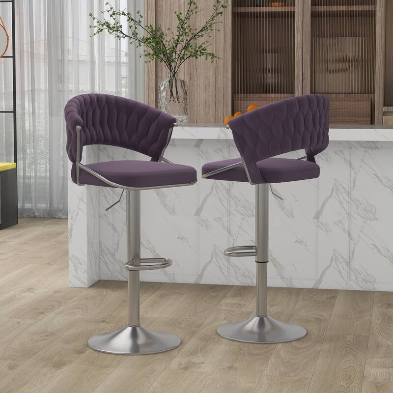 Set of 2 Bar Stool Adjustable Height with Swivel Seat