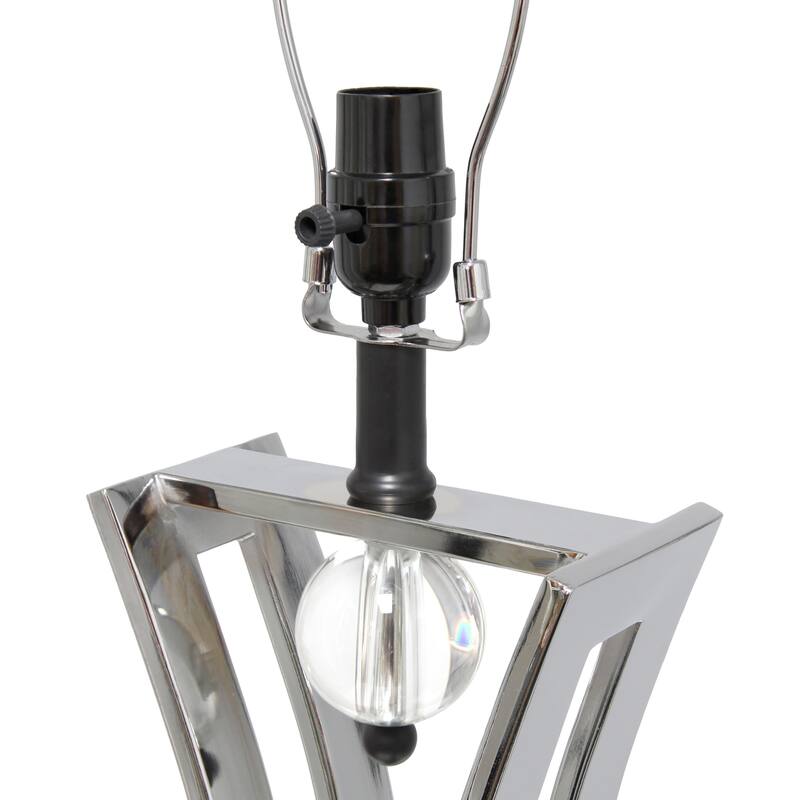 Curved Metal Base Table Lamp with Beige Drum Shade - 27.5" - Chrome Finish