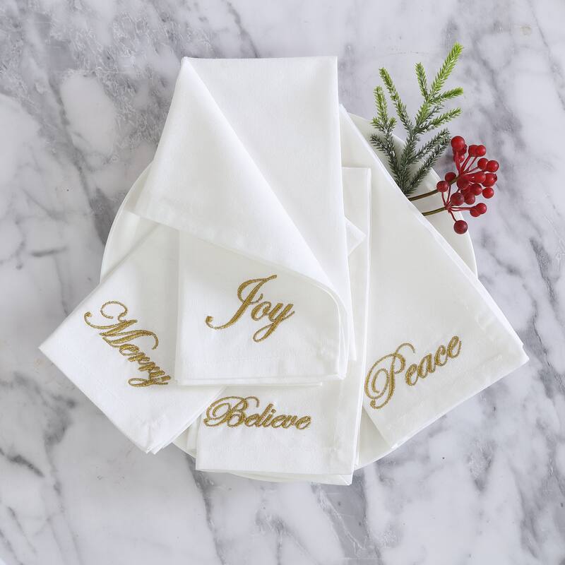 Holiday Sentiments Napkins, Set of 4 - 17"x17" - Ivory