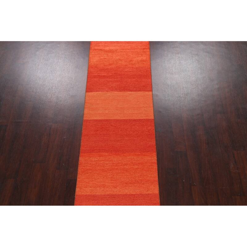 Striped Contemporary Gabbeh Kashkoli Oriental Wool Runner Rug Handmade - 2'7" x 12'8"