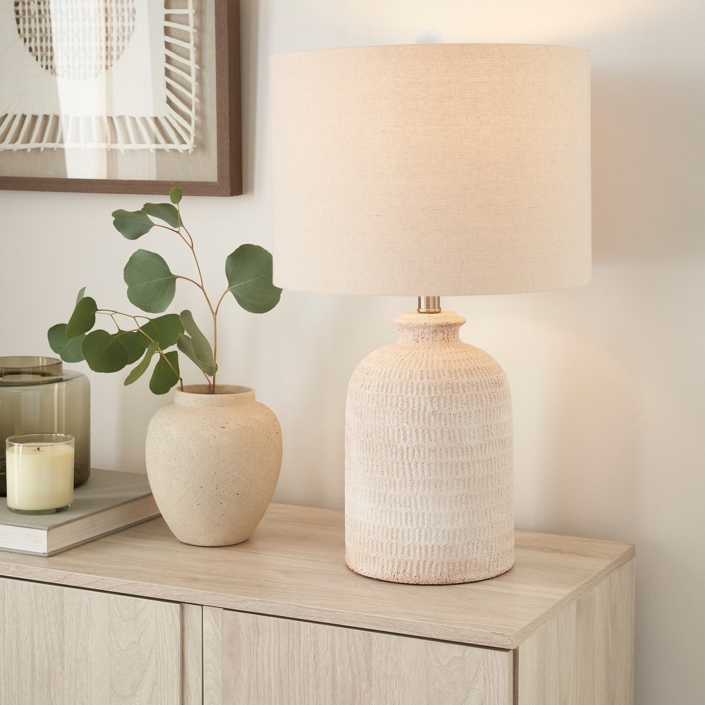 Nourison 24" White Textured Ceramic Farmhouse Table Lamp