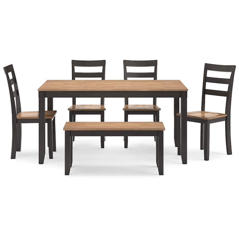 Gasy Dining Table Set with 4 Ladderback Chairs and 1 Bench, Dark Brown