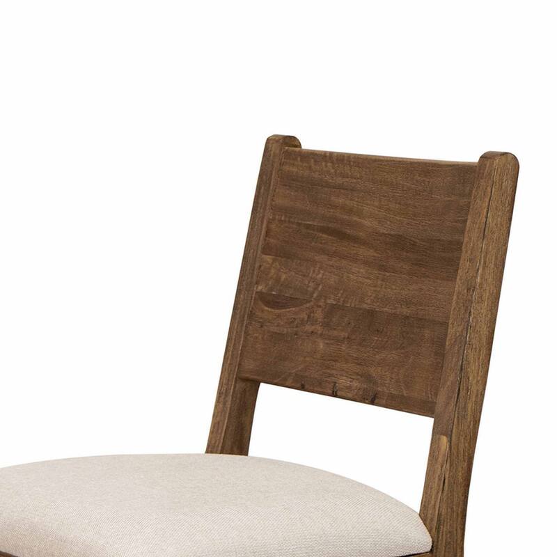 Olum 21 Inch Dining Chair Set of 2, Cushioned Fabric Upholstery, Brown Wood