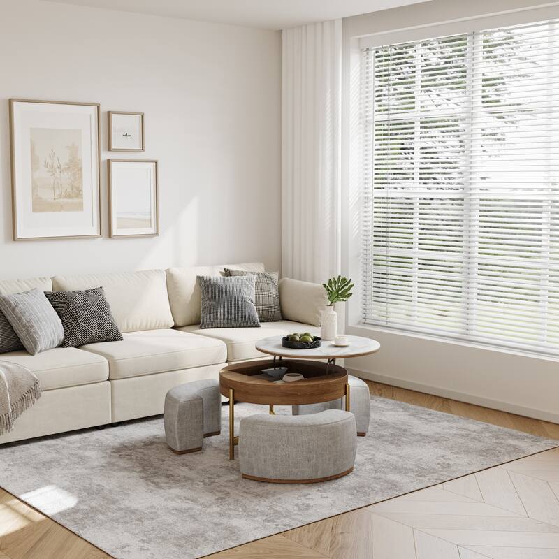 Modern Coffee Table, Lifting-top Round Coffee Table with Storage, Sintered Stone Top, Carbon Steel Legs