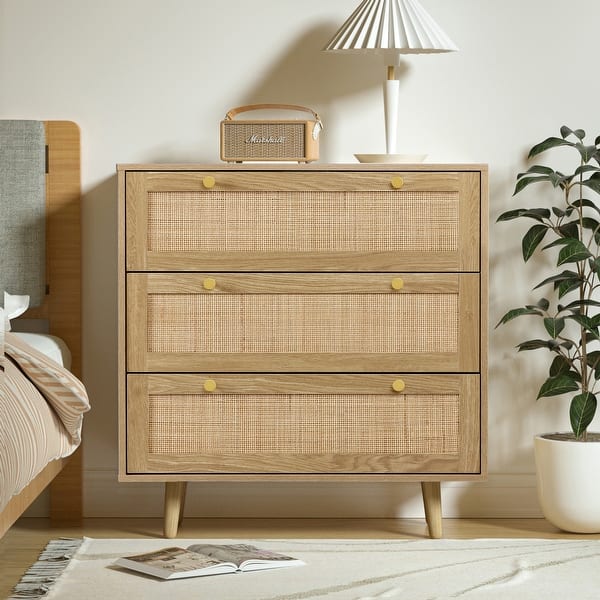 3-Drawer Rattan Dresser Modern Boho Chest of Drawers with Spacious Storage for Bedroom - On Sale - Bed Bath & Beyond