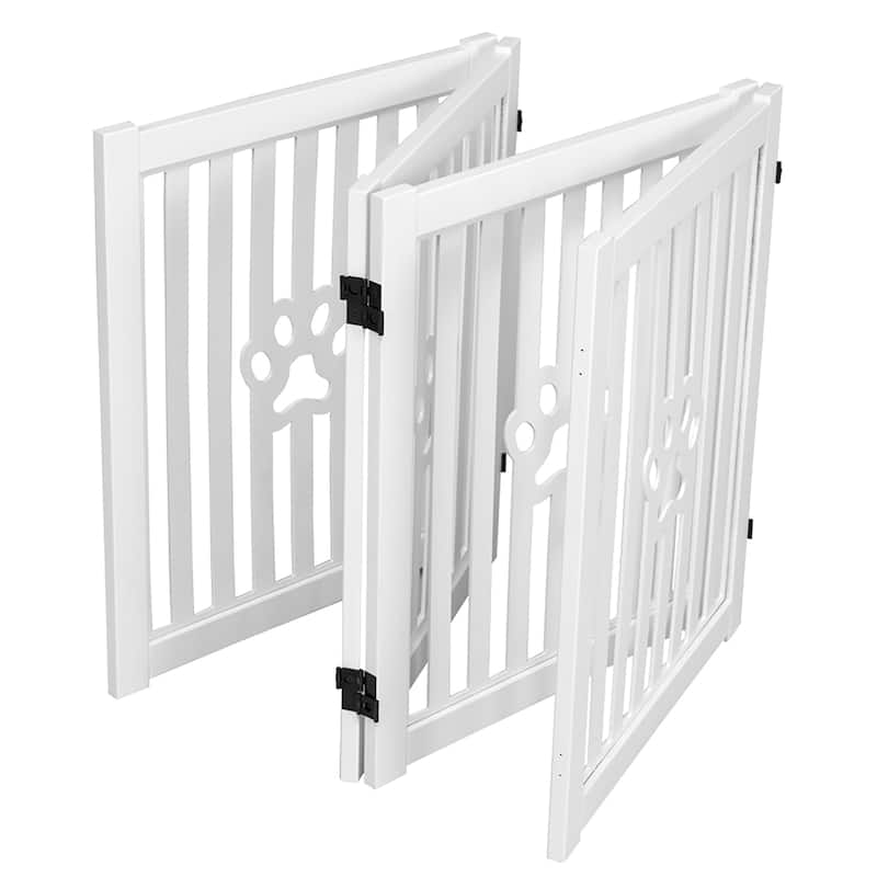 Trimate: 80"L x 23.6"H 4 Panel, Foldable Wooden Freestanding Pet Gate, White