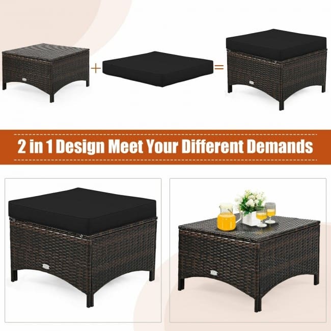 5 Pieces Patio Rattan Sofa Set with Cushion and Ottoman - 51" x 33.5" x 33" (L x W x H)