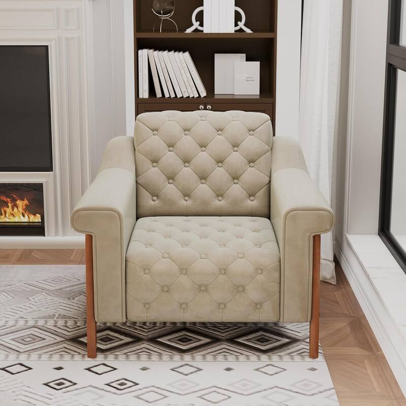 Cozy Accent Chair,PU Leather Modern Living Room Chairs,Mid-Century Office Reading Chair,Single Sofa,Armchair